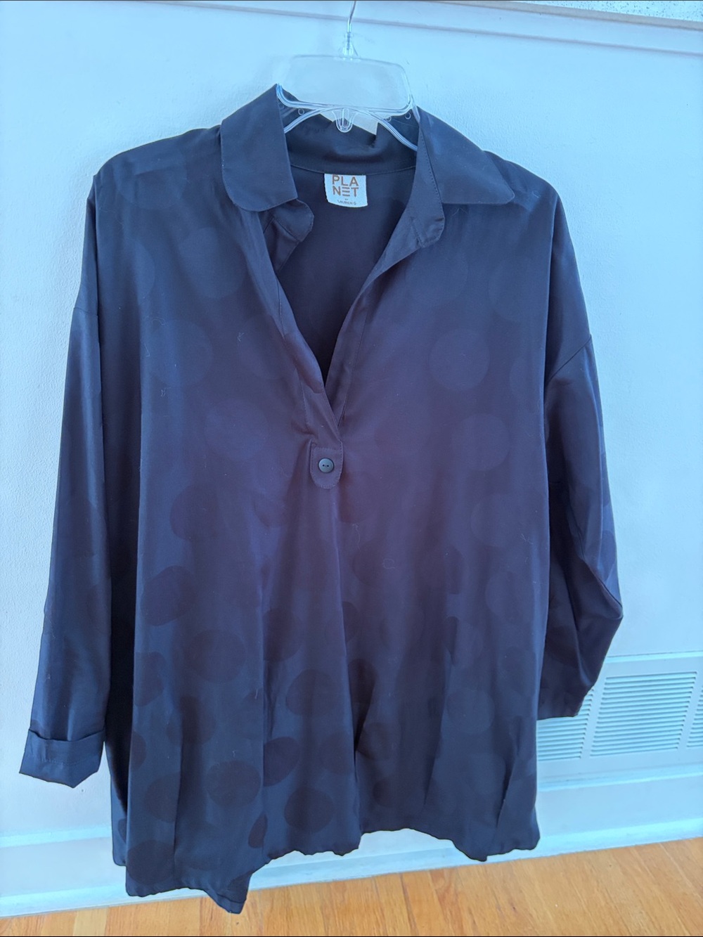 Planet dark navy Polka Dot Long-Sleeve Tunic Blouse  like new OSFA